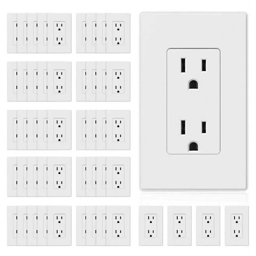 Elegrp Matte White Standard Decorator Electrical Wall Receptacle Outlet 15A 125V
